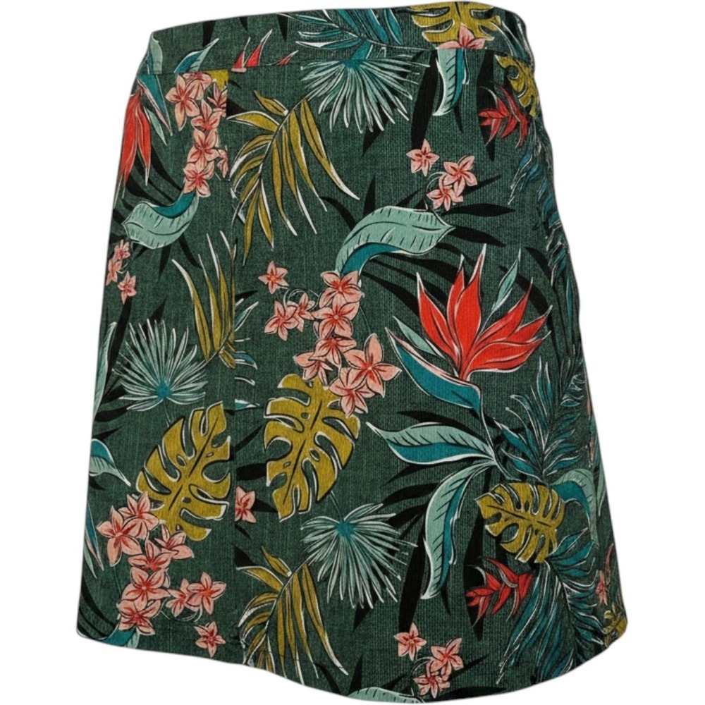 RipSkirt Hawaii Tropical Floral Wrap Skirt Green Mini Adjustable Velcro XXL